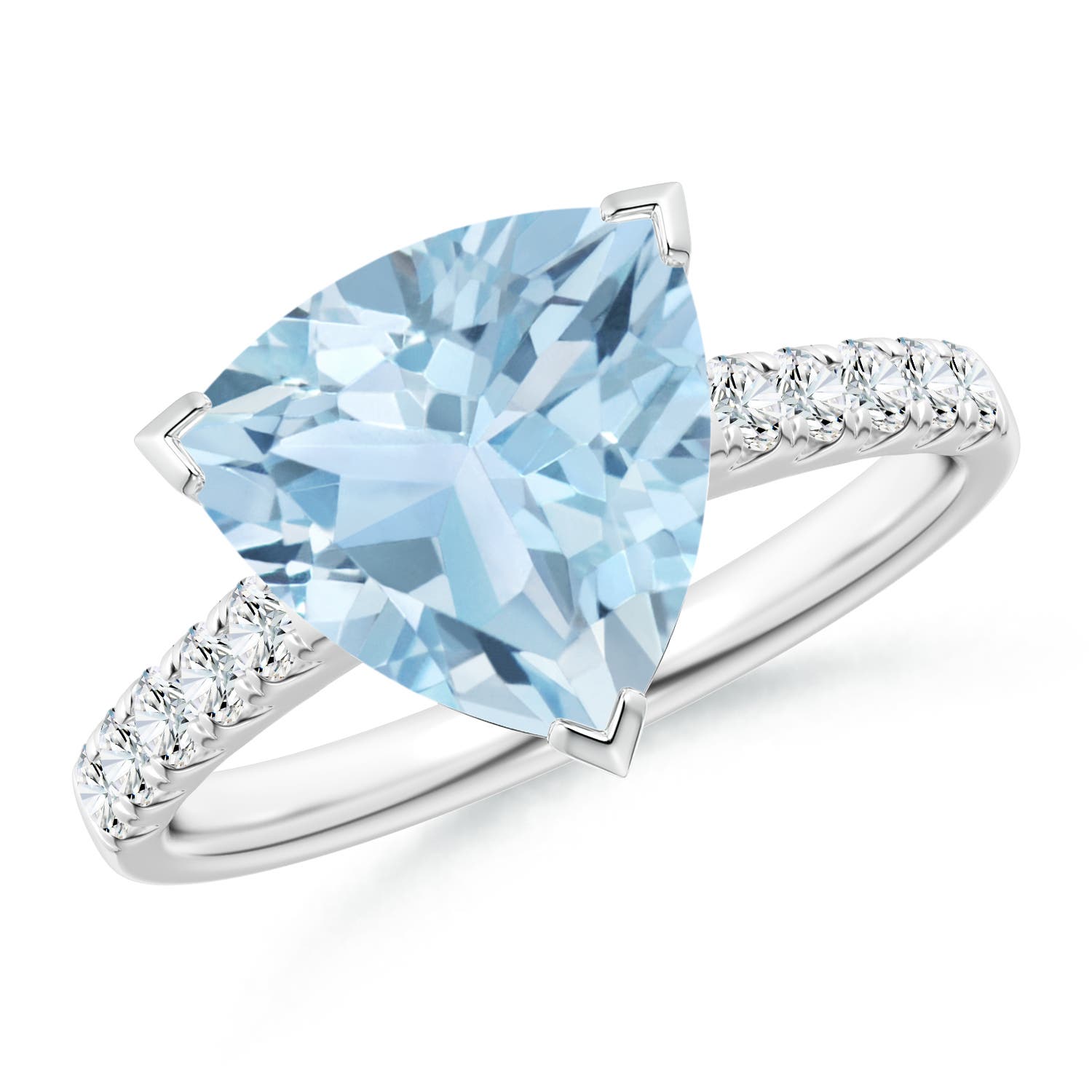 V-Prong Set Trillion Aquamarine Cocktail Ring with Diamonds
