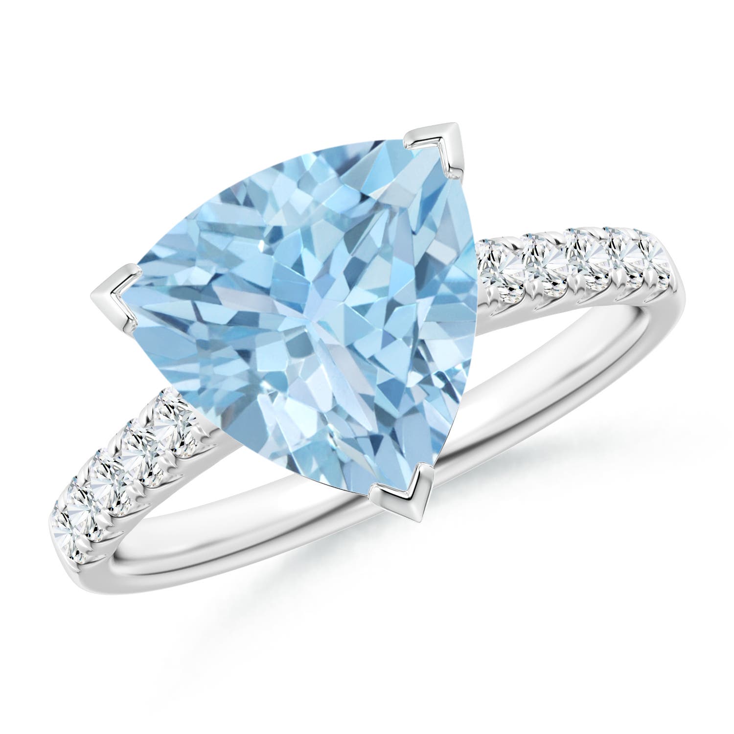 V-Prong Set Trillion Aquamarine Cocktail Ring with Diamonds