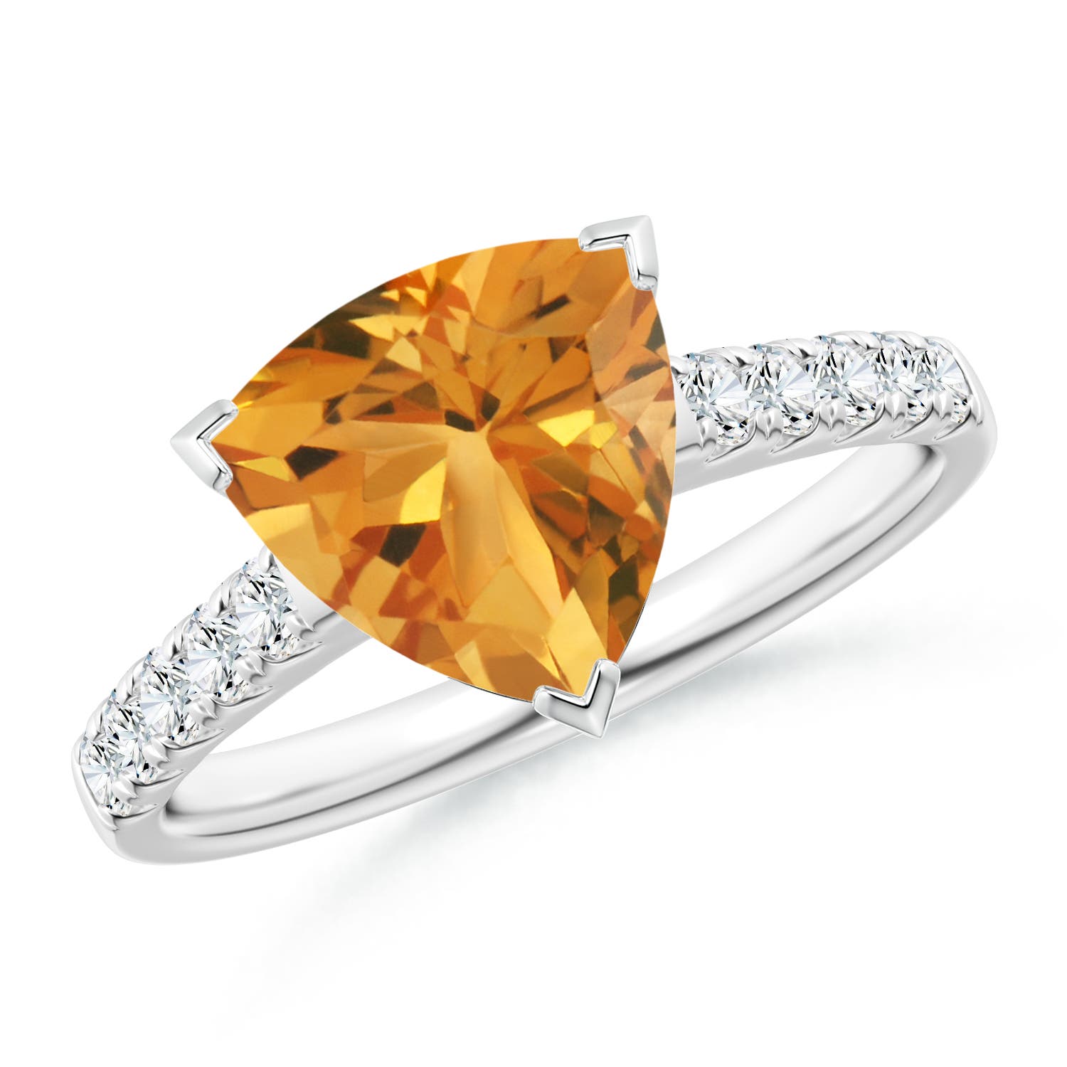 V-Prong Set Trillion Citrine Cocktail Ring with Diamonds