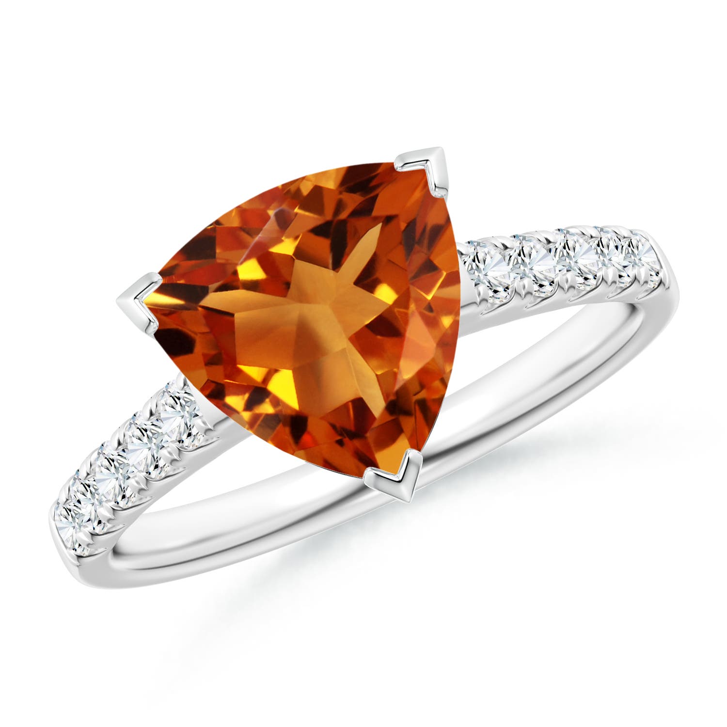 V-Prong Set Trillion Citrine Cocktail Ring with Diamonds