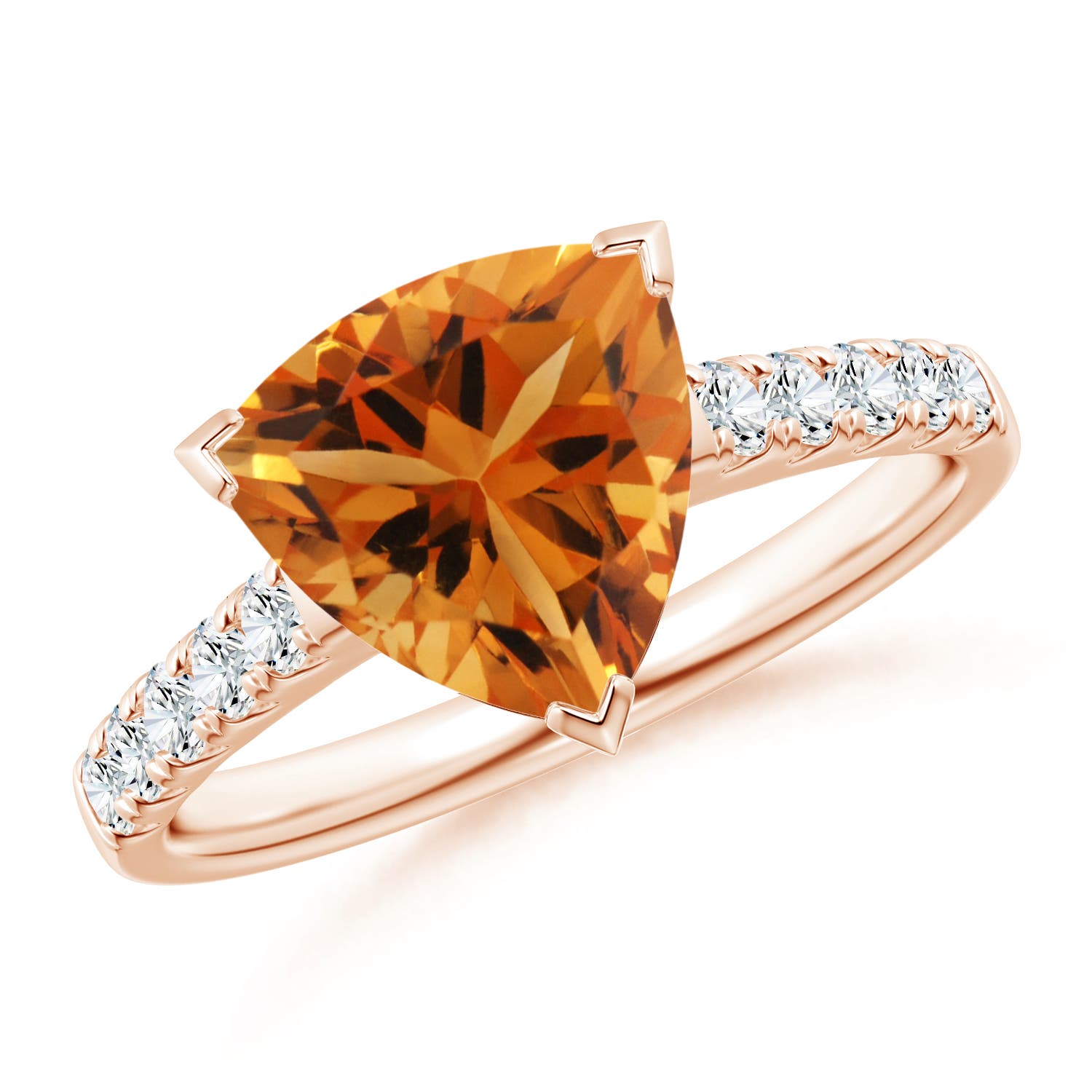 V-Prong Set Trillion Citrine Cocktail Ring with Diamonds
