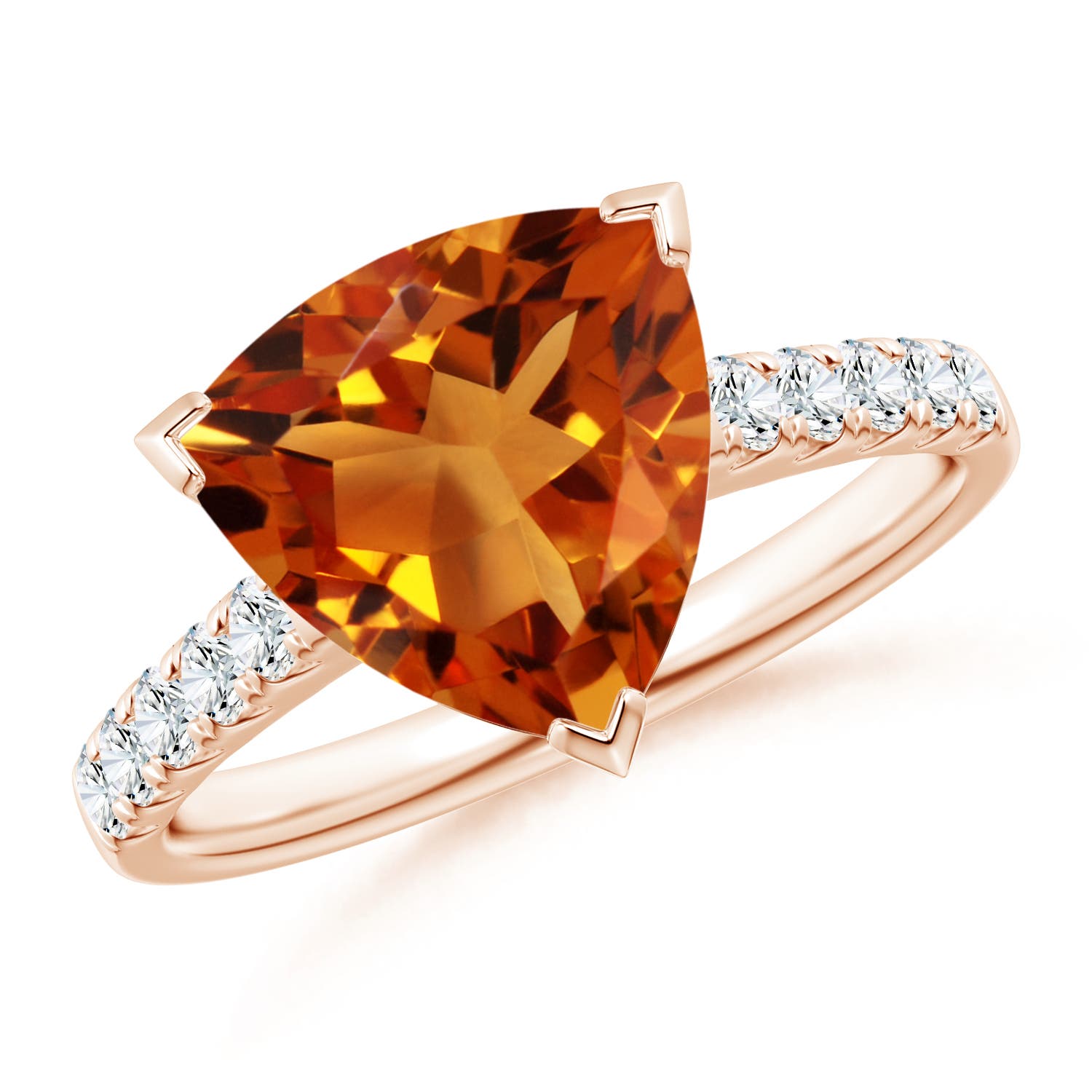 V-Prong Set Trillion Citrine Cocktail Ring with Diamonds