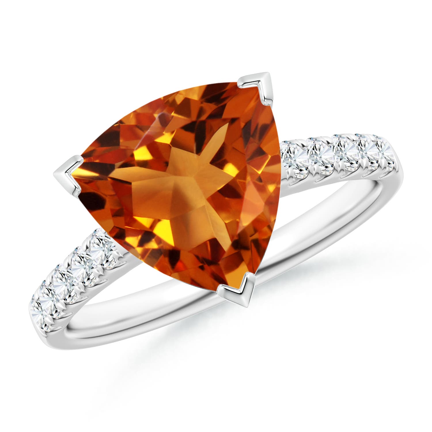 V-Prong Set Trillion Citrine Cocktail Ring with Diamonds