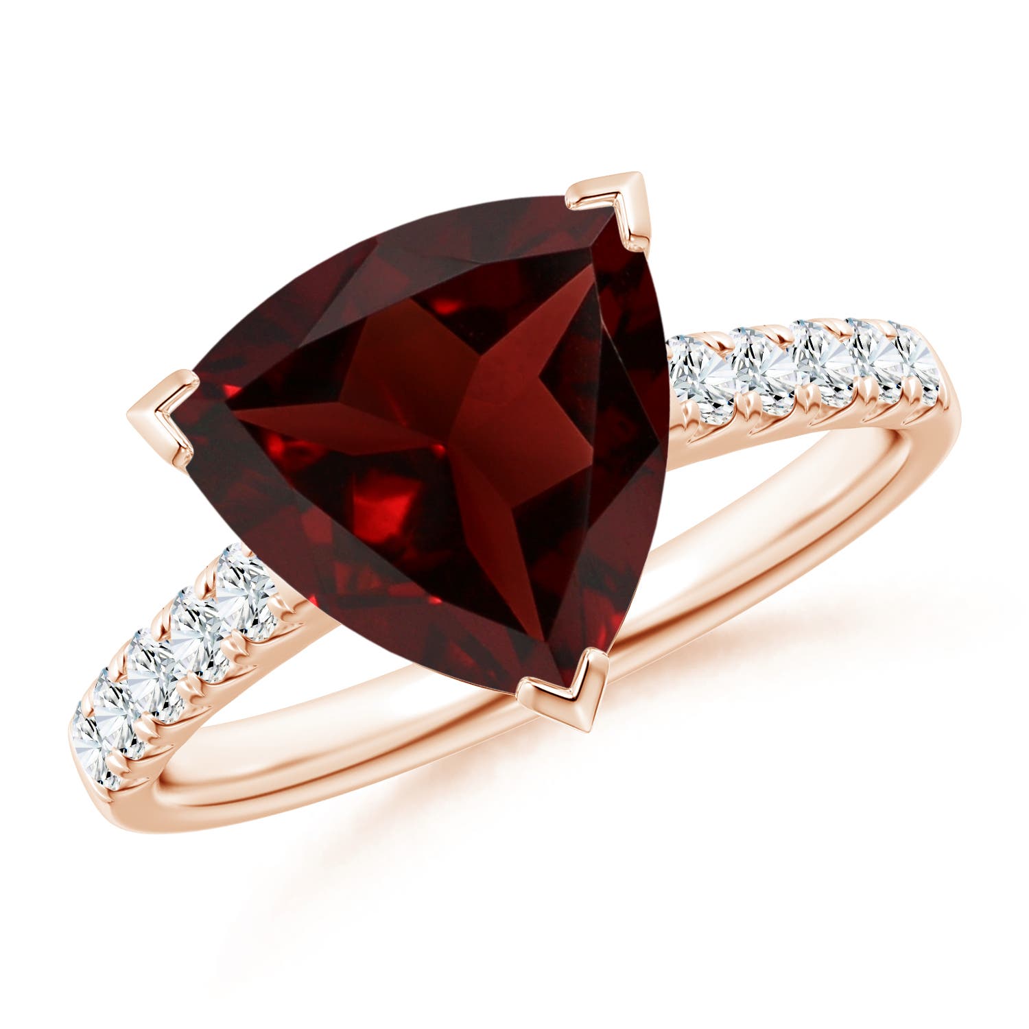 V-Prong Set Trillion Garnet Cocktail Ring with Diamonds