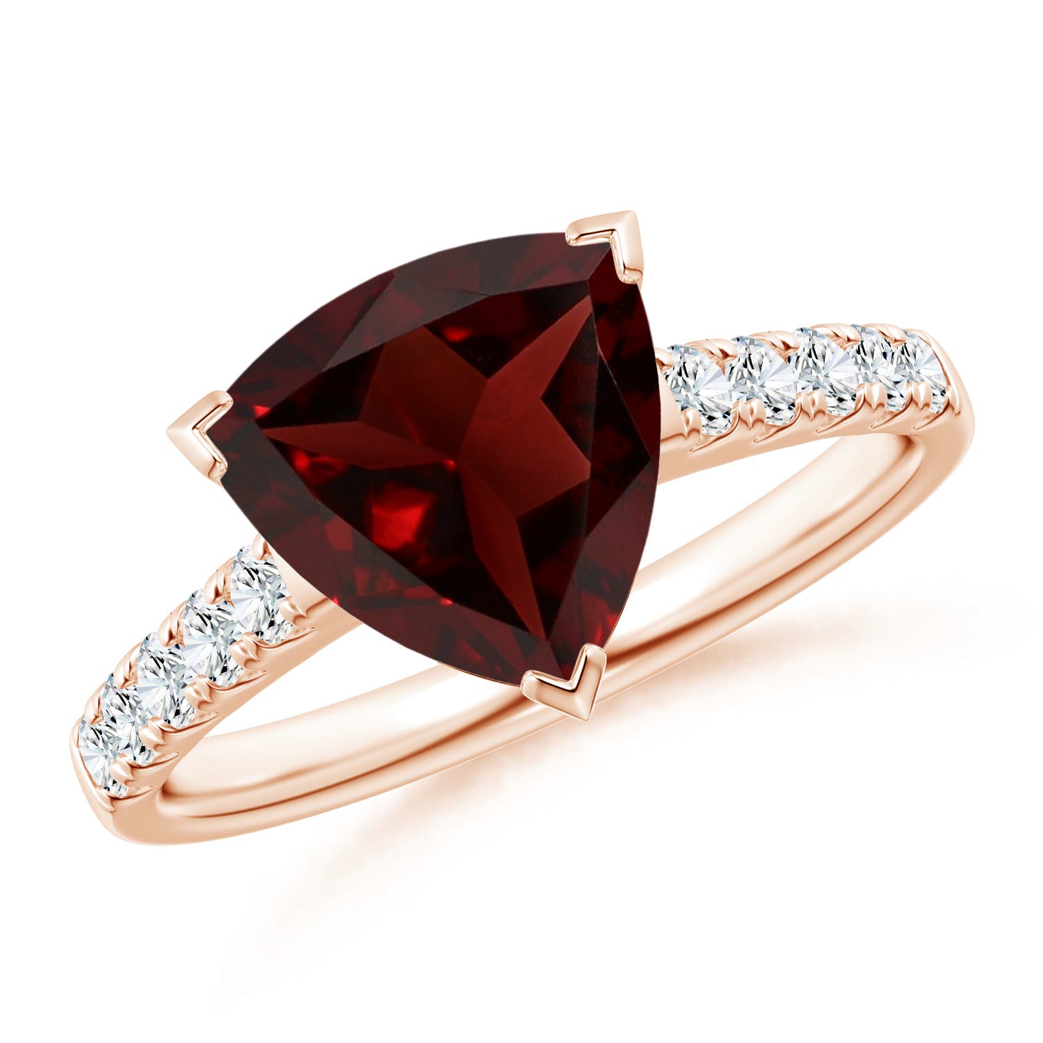 V-Prong Set Trillion Garnet Cocktail Ring with Diamonds