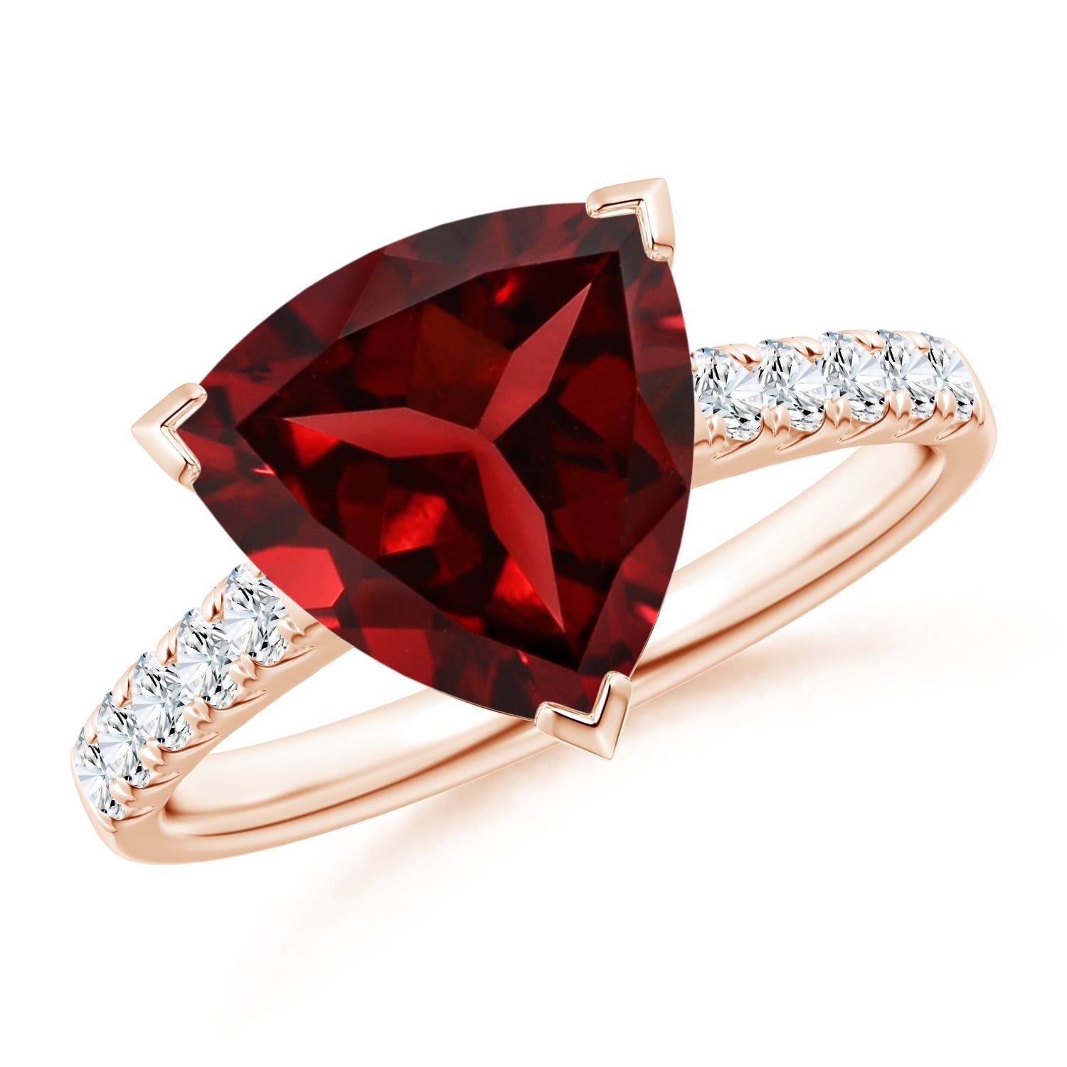 V-Prong Set Trillion Garnet Cocktail Ring with Diamonds