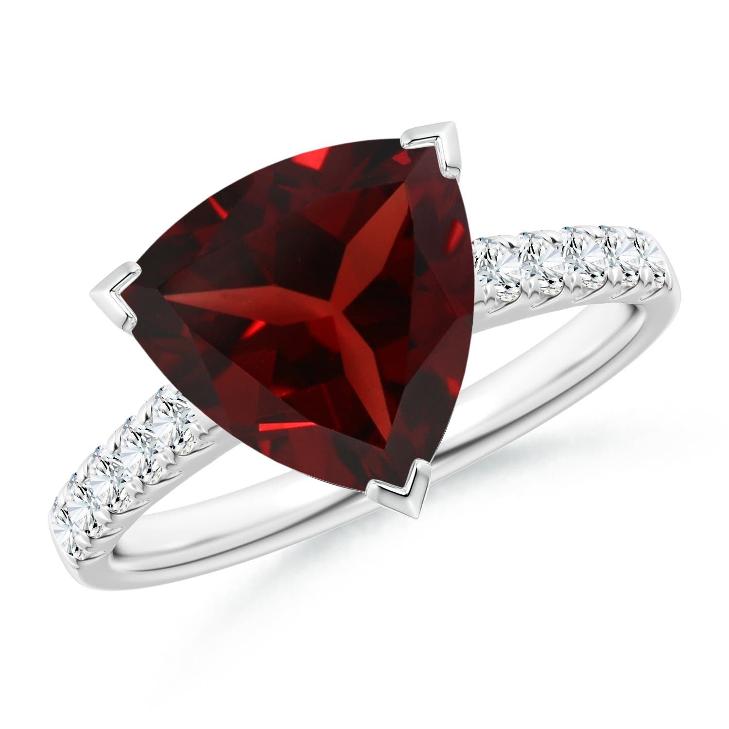 V-Prong Set Trillion Garnet Cocktail Ring with Diamonds