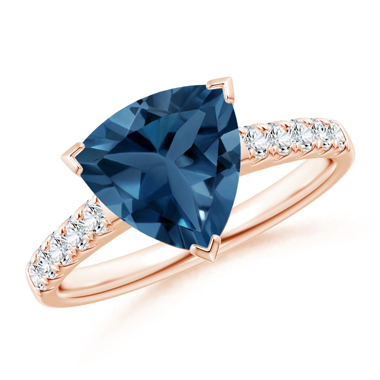 V-Prong Set Trillion London Blue Topaz Ring with Diamonds