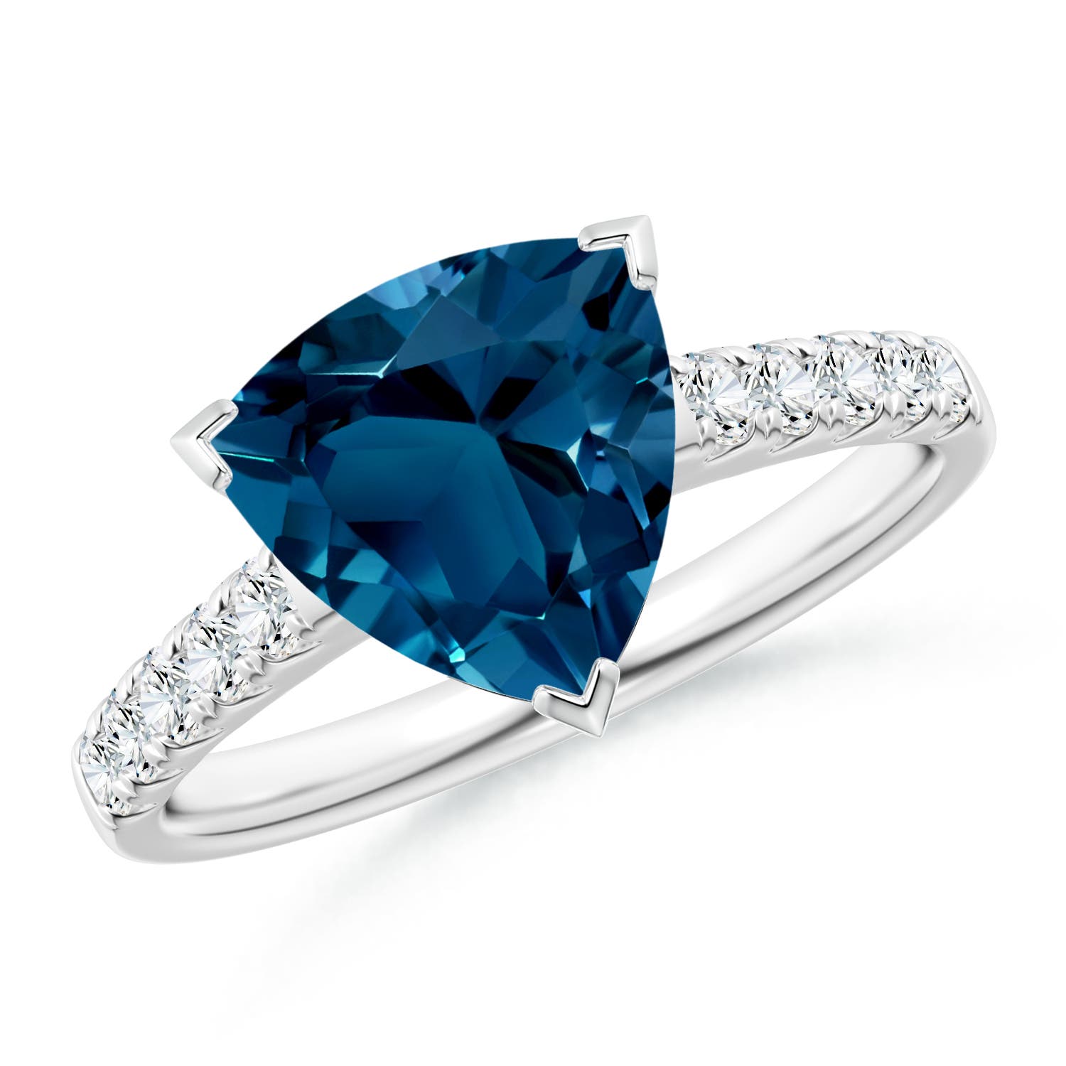 V-Prong Set Trillion London Blue Topaz Ring with Diamonds
