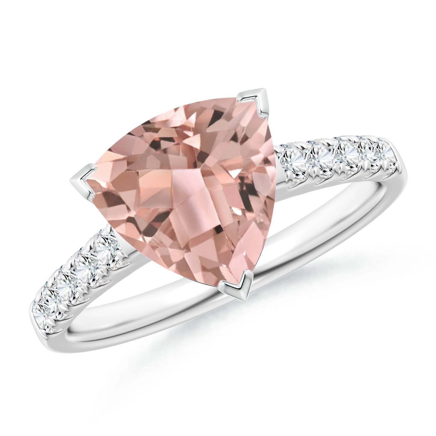 V-Prong Set Trillion Morganite Cocktail Ring with Diamonds