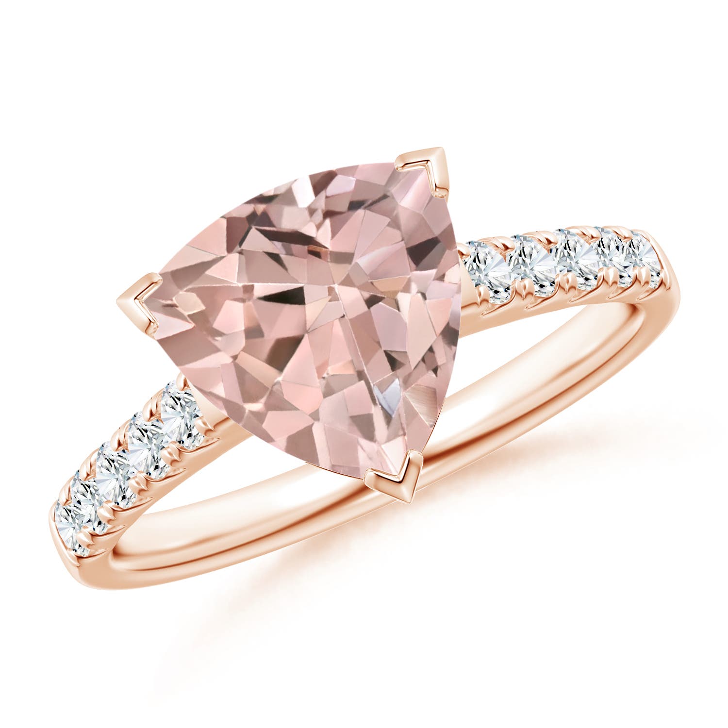 V-Prong Set Trillion Morganite Cocktail Ring with Diamonds