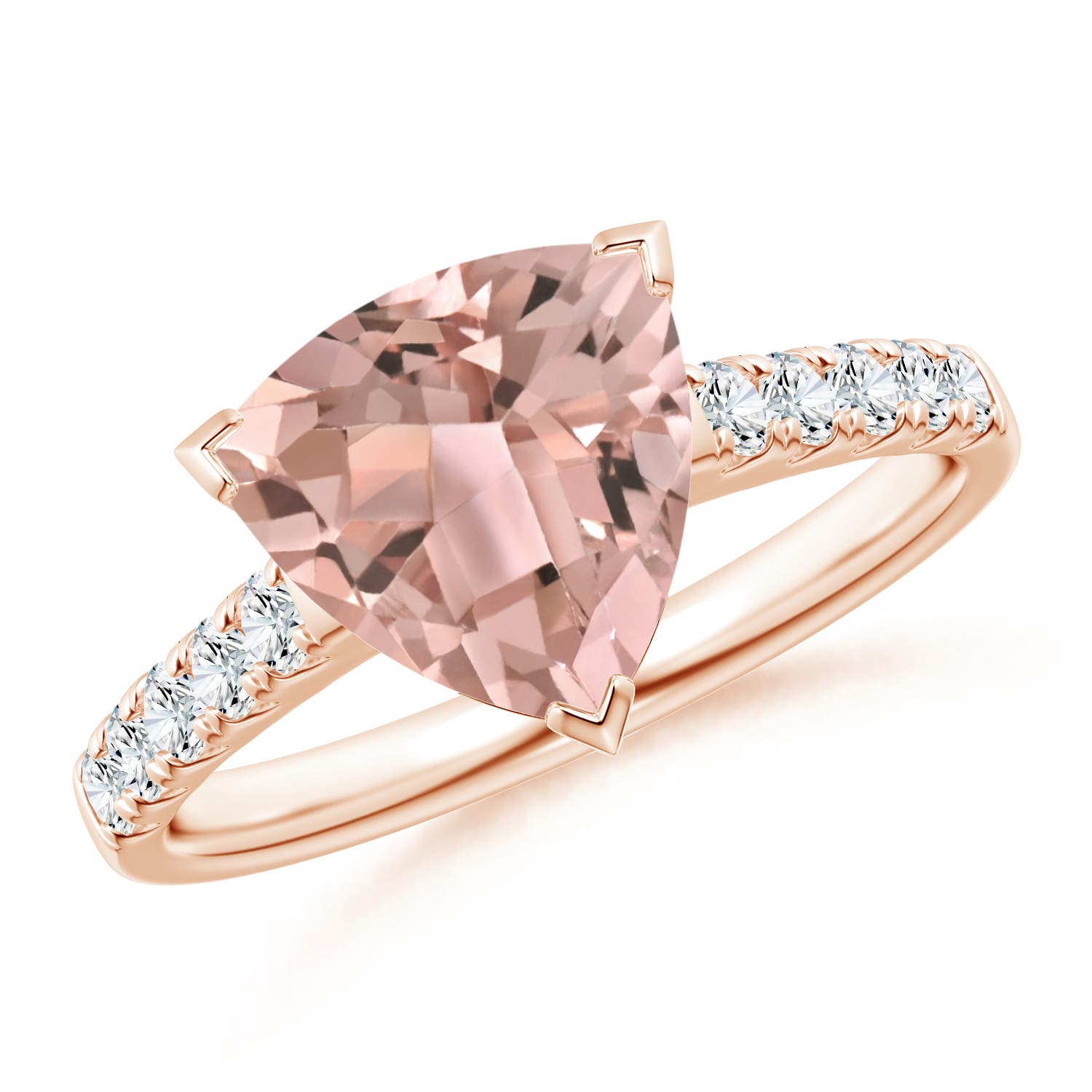 V-Prong Set Trillion Morganite Cocktail Ring with Diamonds