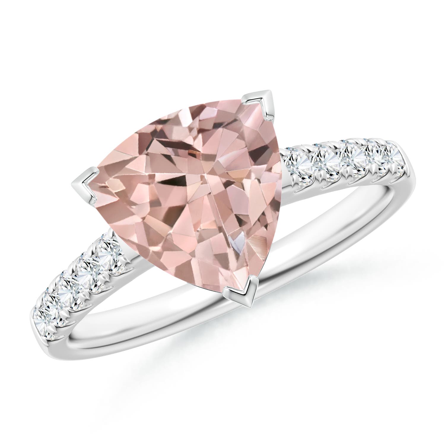 V-Prong Set Trillion Morganite Cocktail Ring with Diamonds