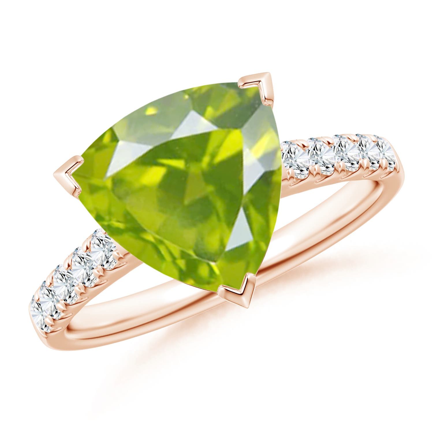 V-Prong Set Trillion Peridot Cocktail Ring with Diamonds