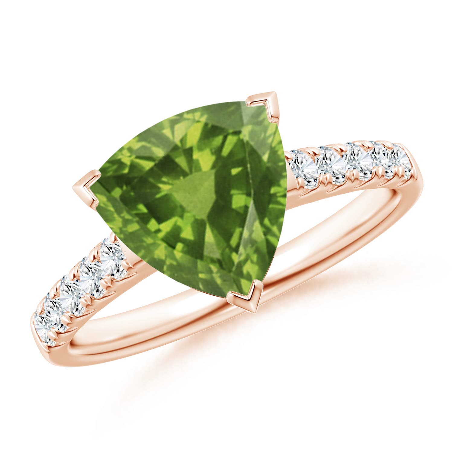 V-Prong Set Trillion Peridot Cocktail Ring with Diamonds
