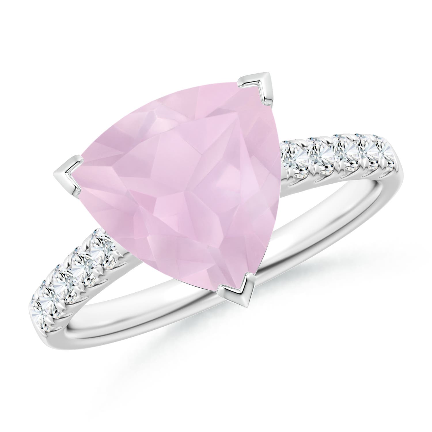 V-Prong Set Trillion Rose Quartz Cocktail Ring with Diamonds