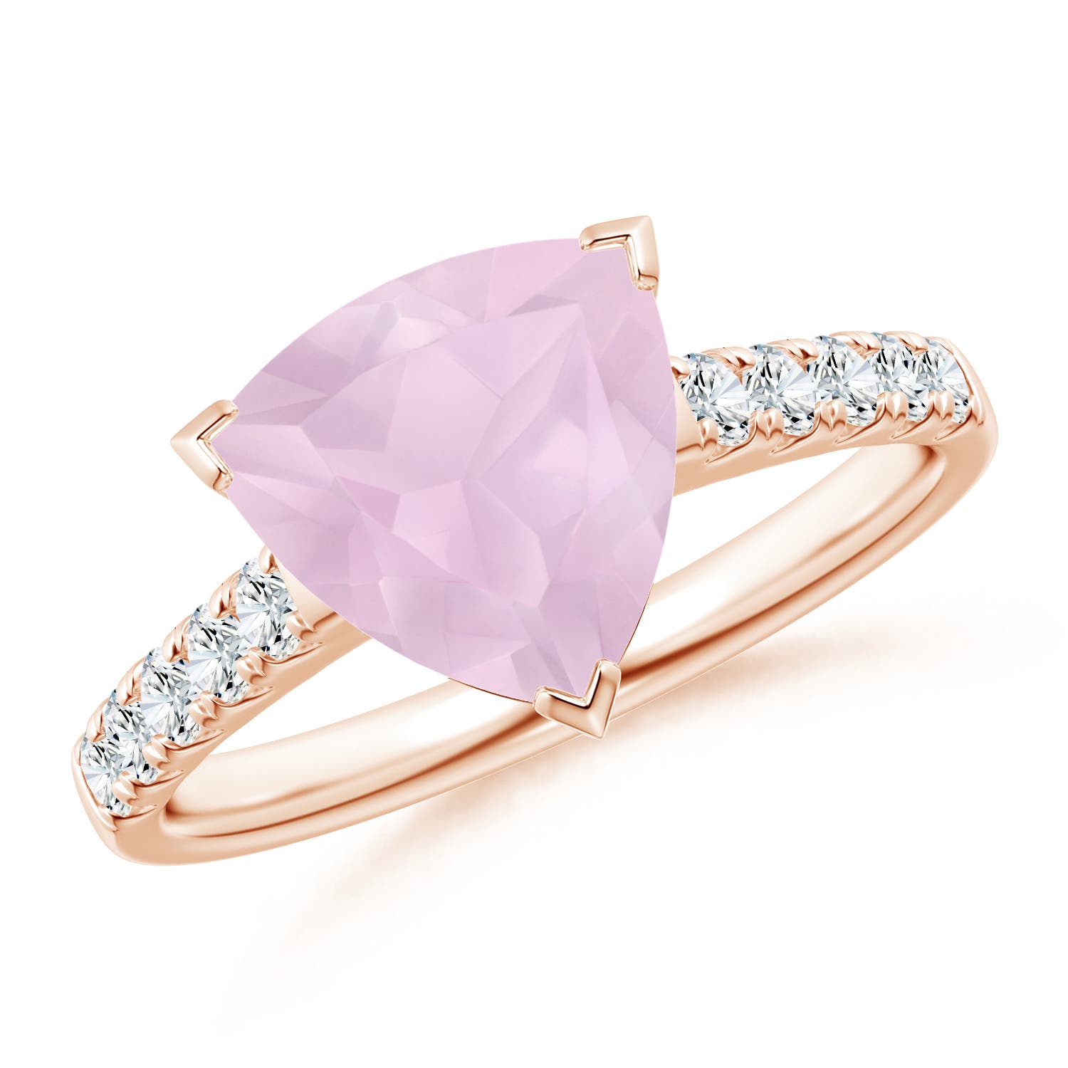 V-Prong Set Trillion Rose Quartz Cocktail Ring with Diamonds