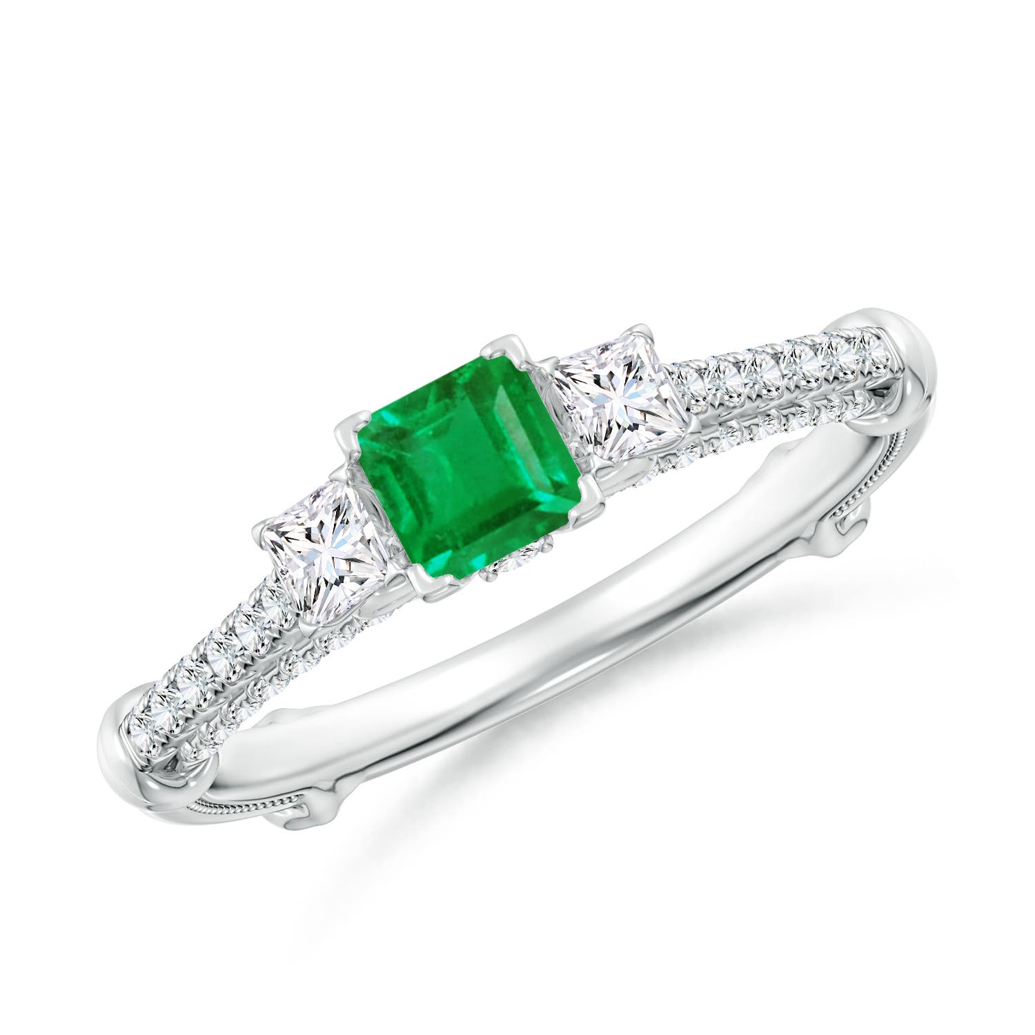 Vintage Inspired Square Emerald Criss-Cross Motif Ring
