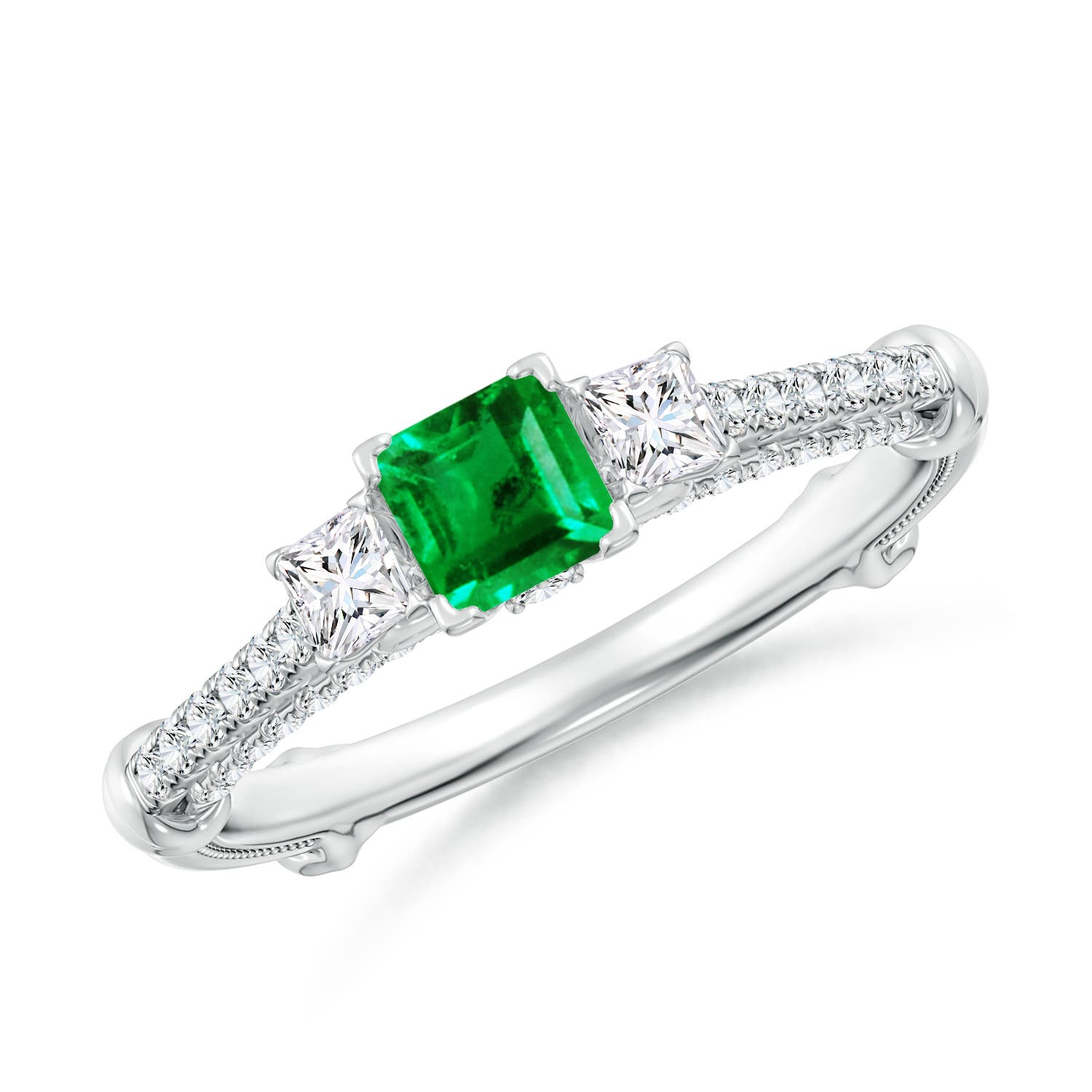 Vintage Inspired Square Emerald Criss-Cross Motif Ring