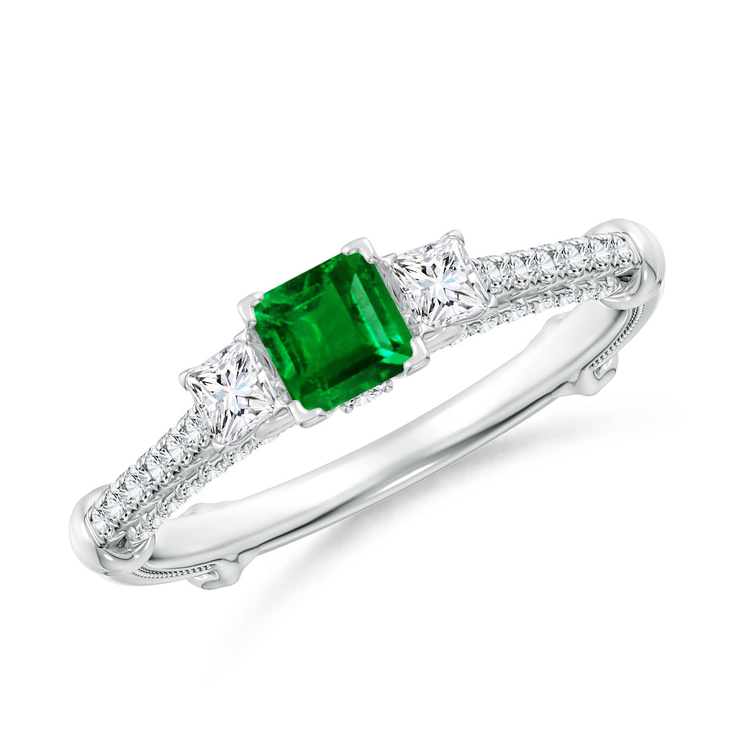 Vintage Inspired Square Emerald Criss-Cross Motif Ring