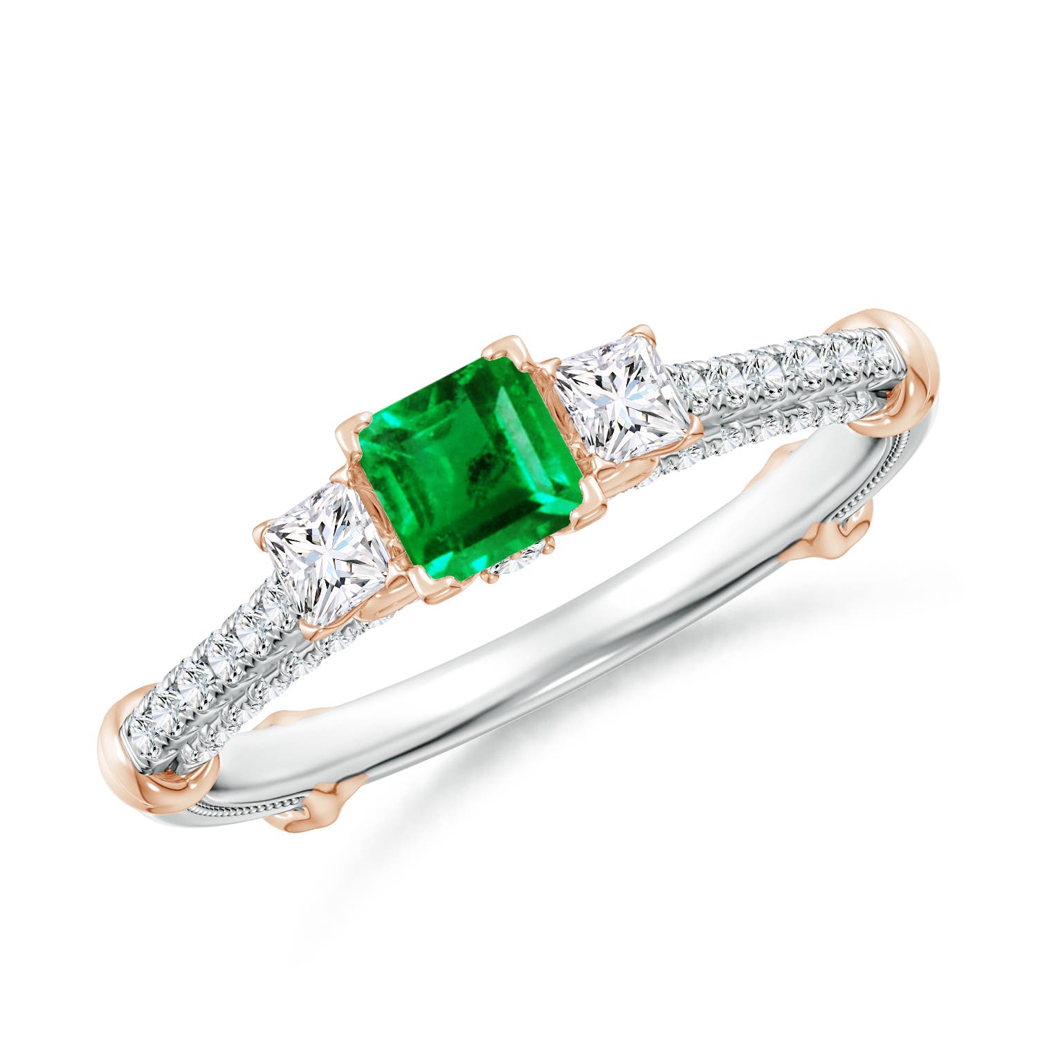 Vintage Inspired Square Emerald Criss-Cross Motif Ring