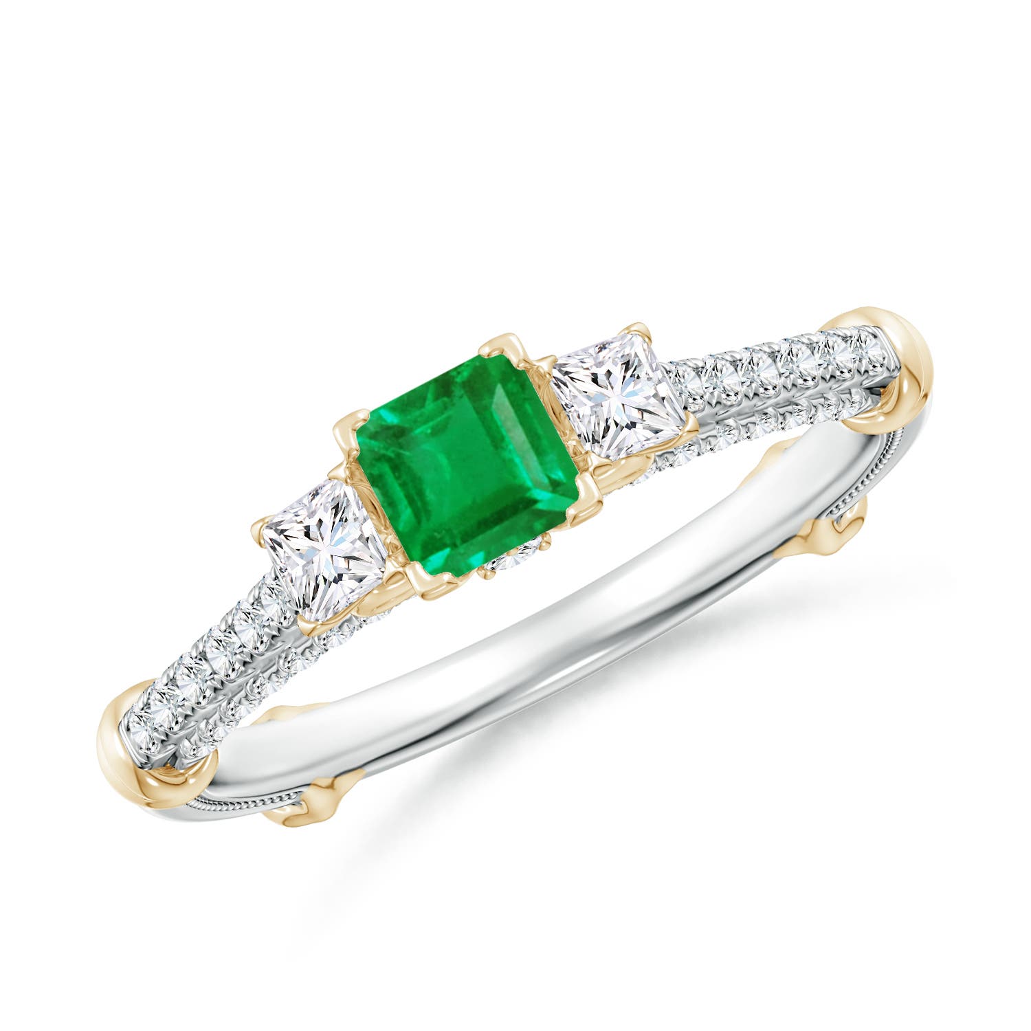 Vintage Inspired Square Emerald Criss-Cross Motif Ring