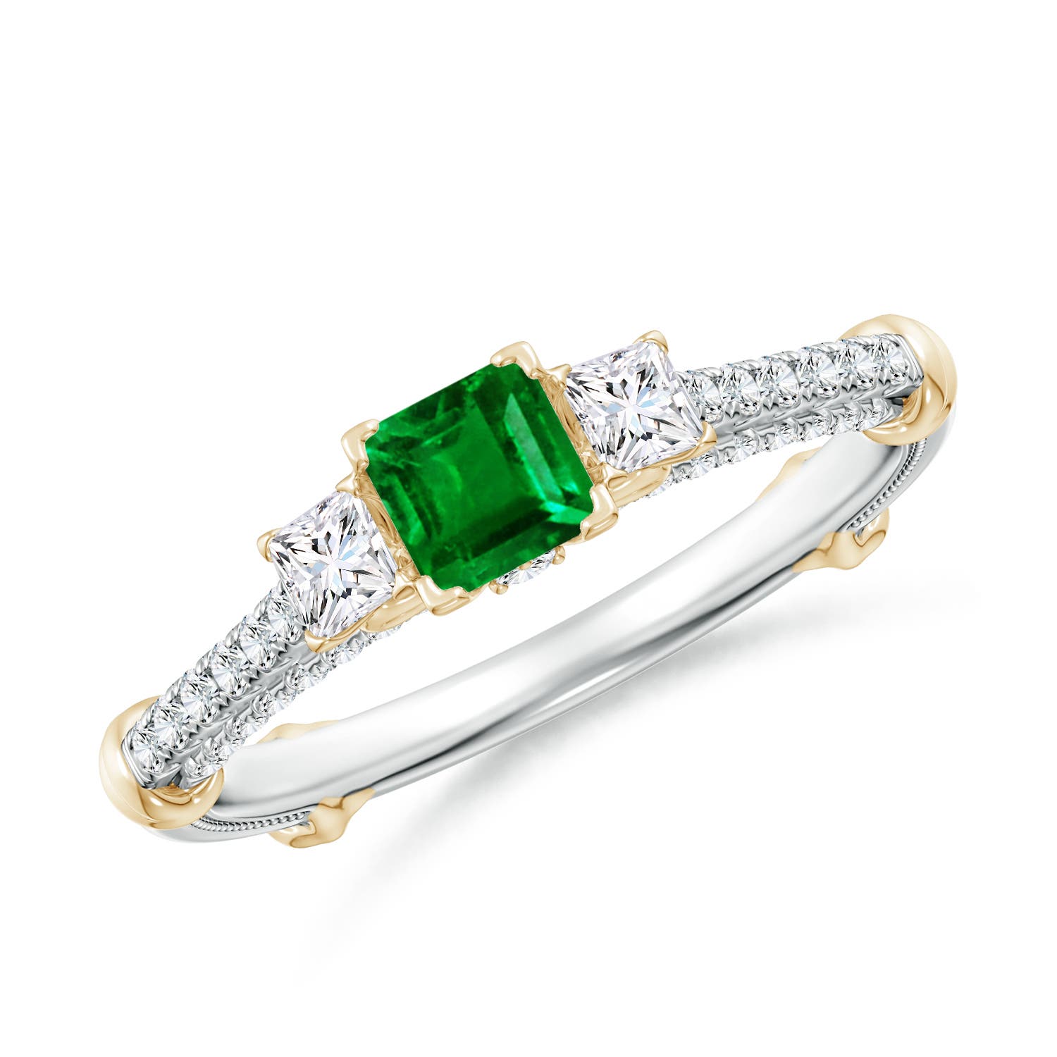 Vintage Inspired Square Emerald Criss-Cross Motif Ring