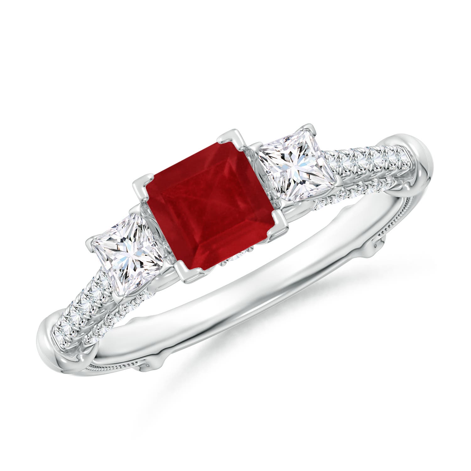 Vintage Inspired Square Ruby Criss-Cross Motif Ring