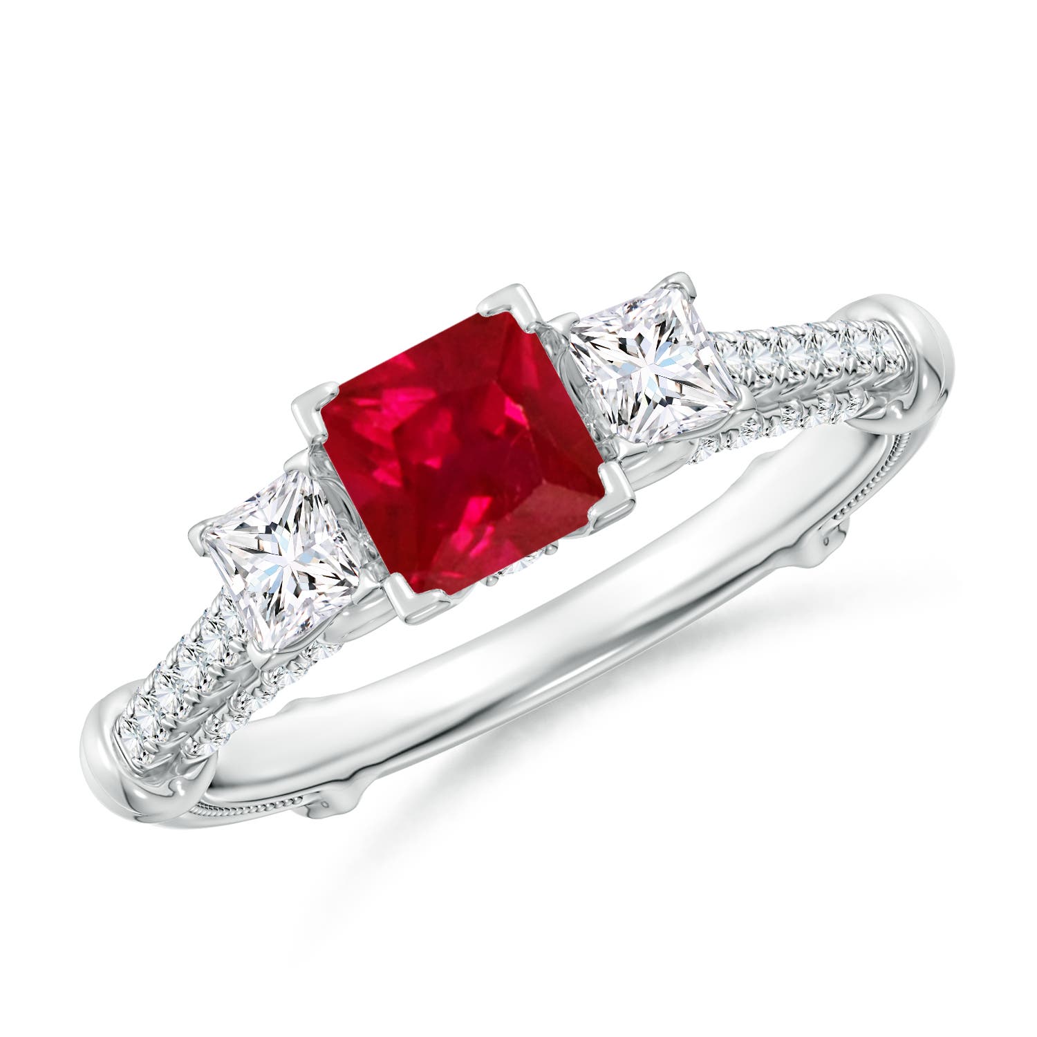 Vintage Inspired Square Ruby Criss-Cross Motif Ring