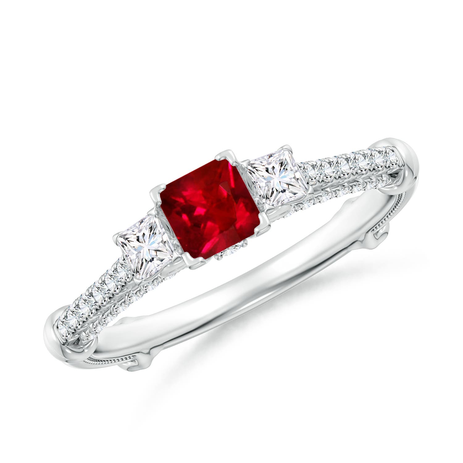 Vintage Inspired Square Ruby Criss-Cross Motif Ring