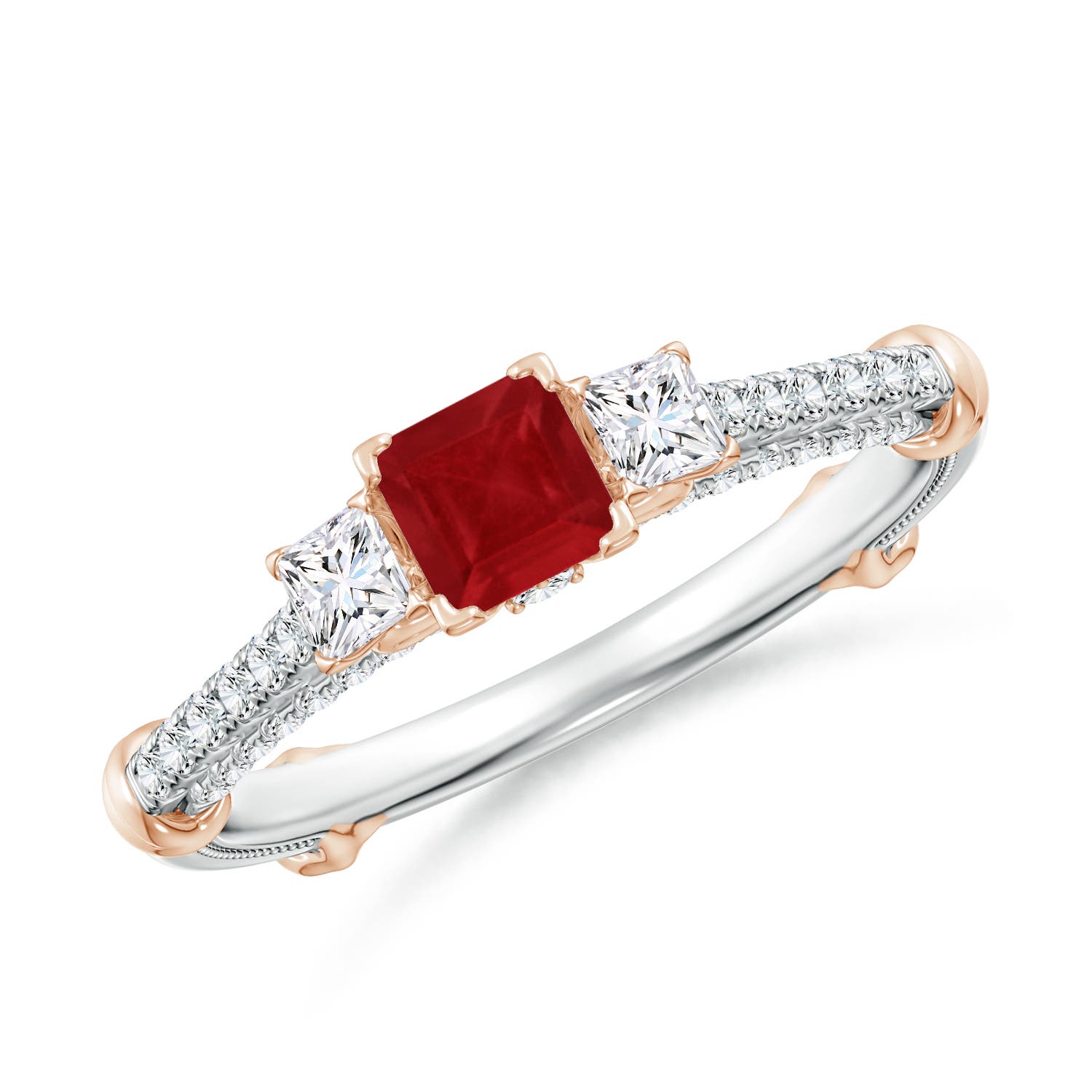 Vintage Inspired Square Ruby Criss-Cross Motif Ring