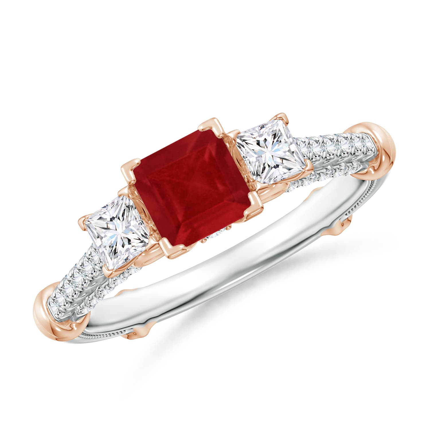 Vintage Inspired Square Ruby Criss-Cross Motif Ring