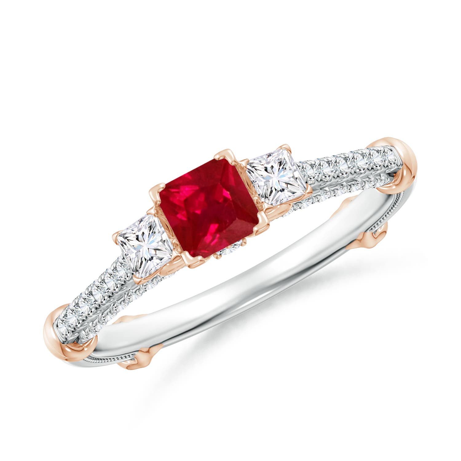 Vintage Inspired Square Ruby Criss-Cross Motif Ring