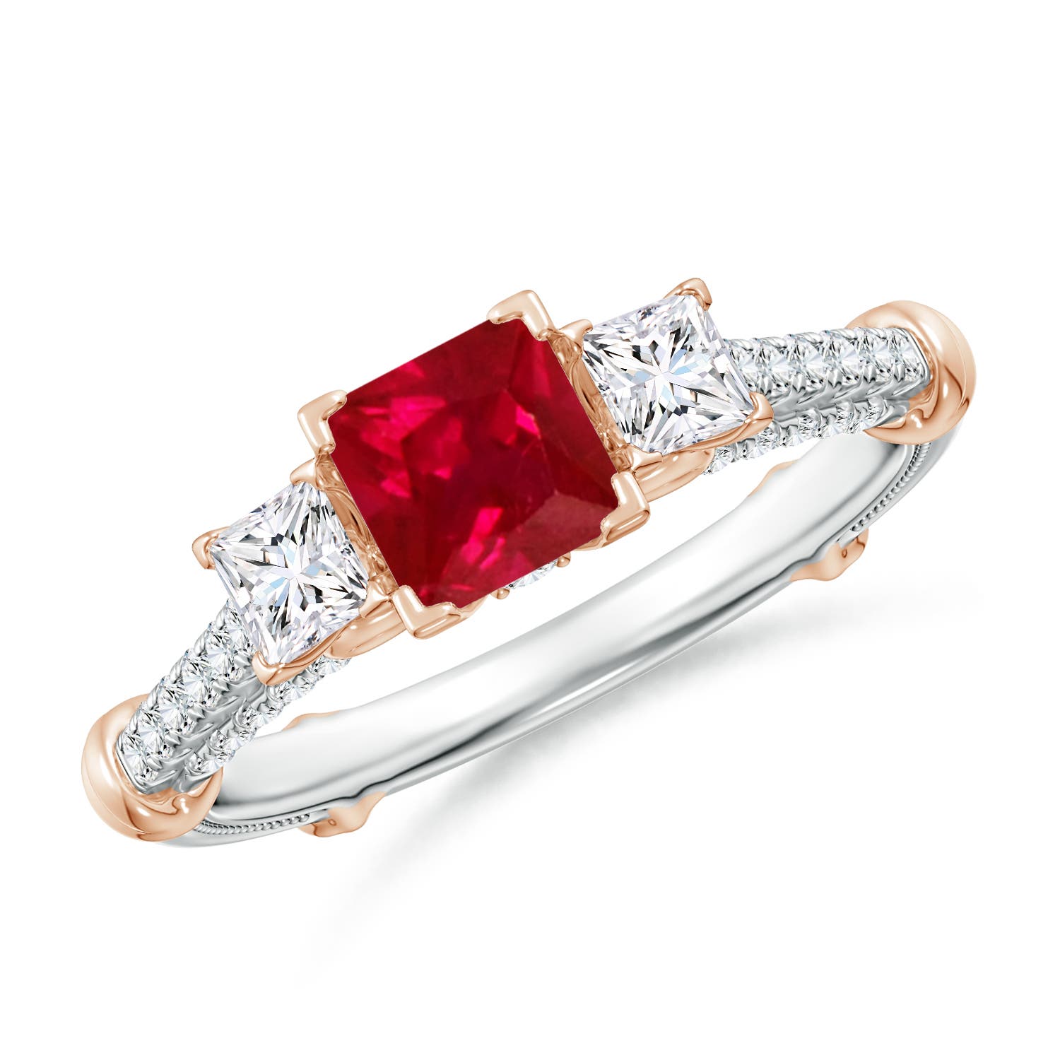 Vintage Inspired Square Ruby Criss-Cross Motif Ring