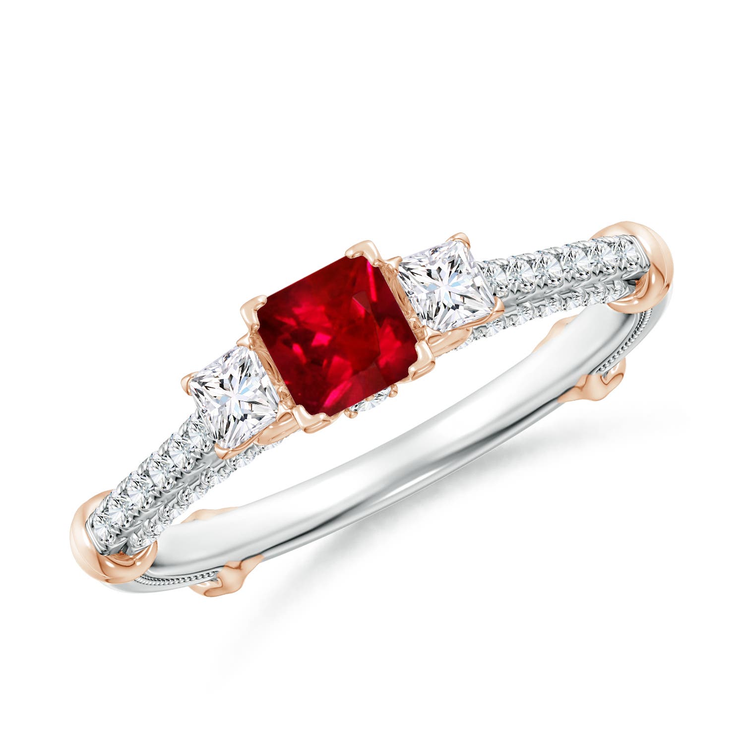Vintage Inspired Square Ruby Criss-Cross Motif Ring