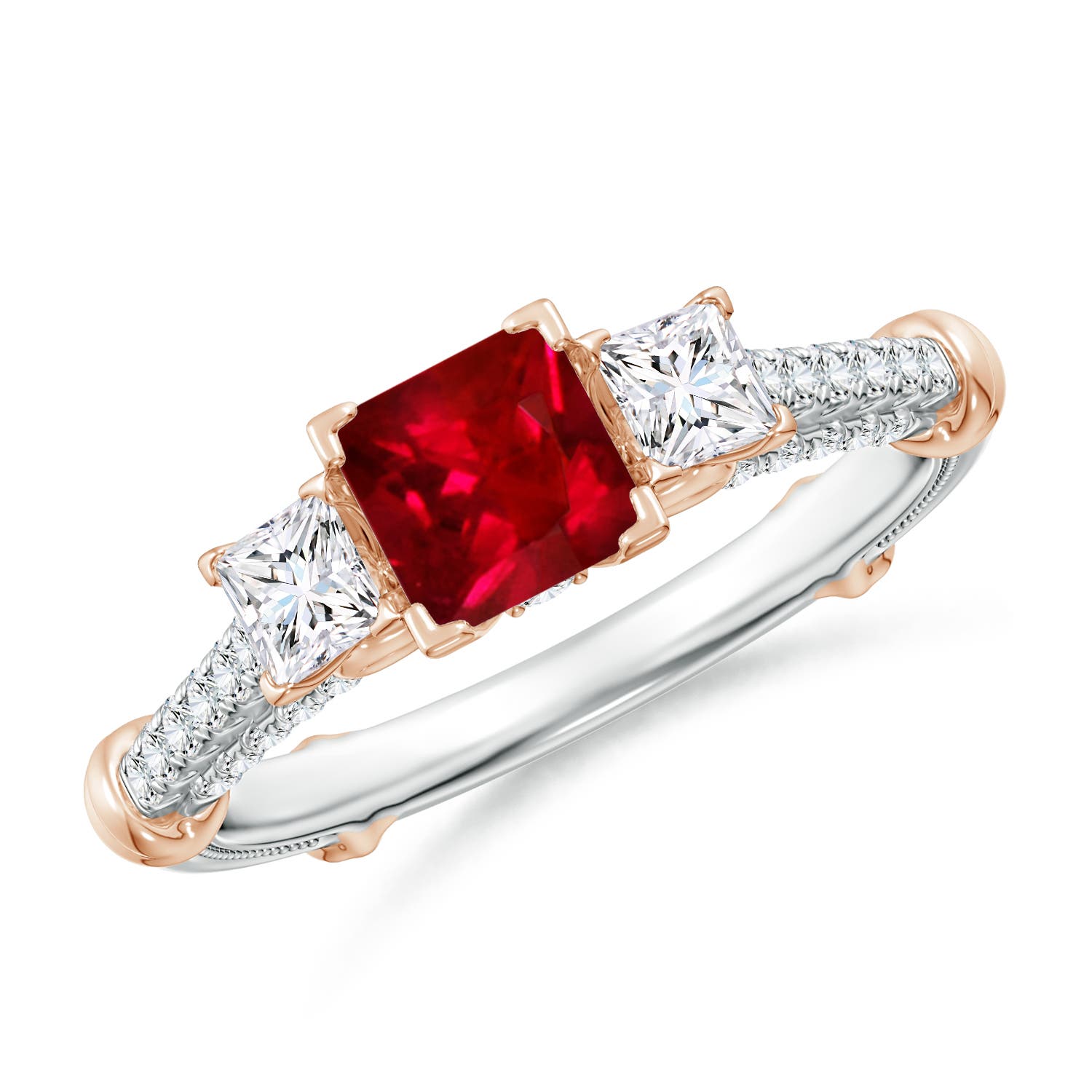 Vintage Inspired Square Ruby Criss-Cross Motif Ring