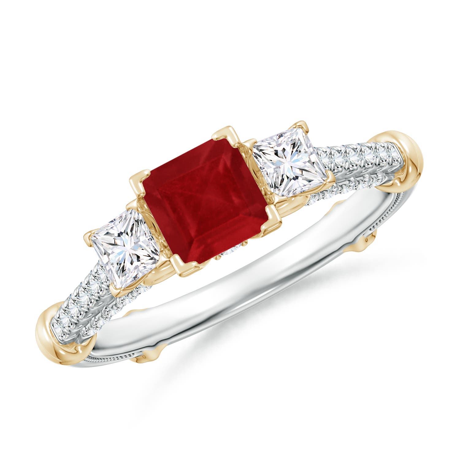 Vintage Inspired Square Ruby Criss-Cross Motif Ring