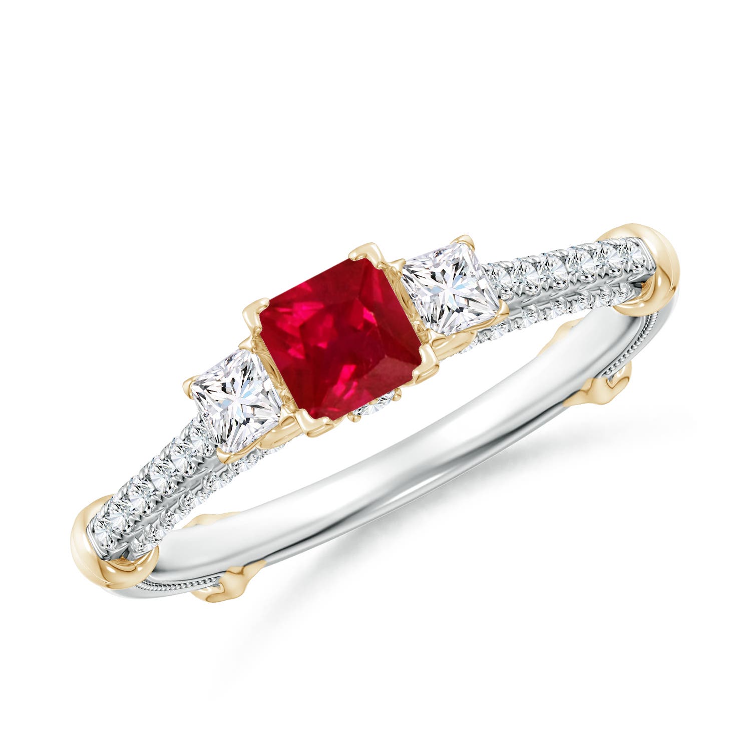 Vintage Inspired Square Ruby Criss-Cross Motif Ring