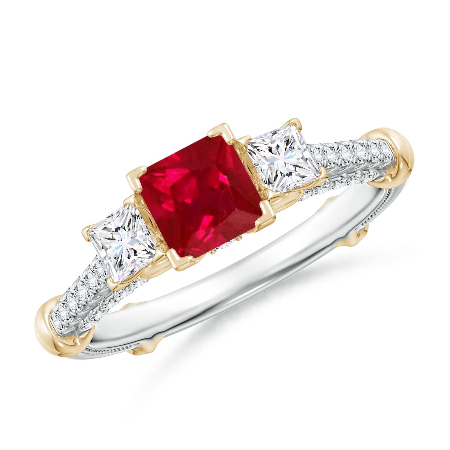 Vintage Inspired Square Ruby Criss-Cross Motif Ring