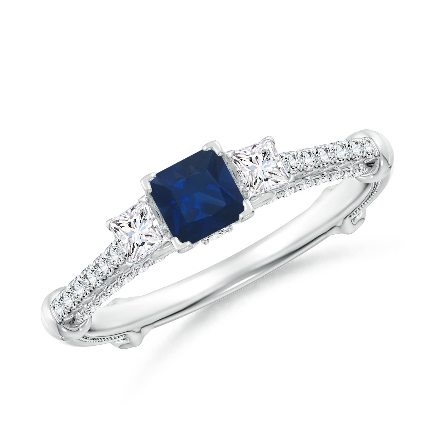 Vintage Inspired Square Sapphire Criss-Cross Motif Ring
