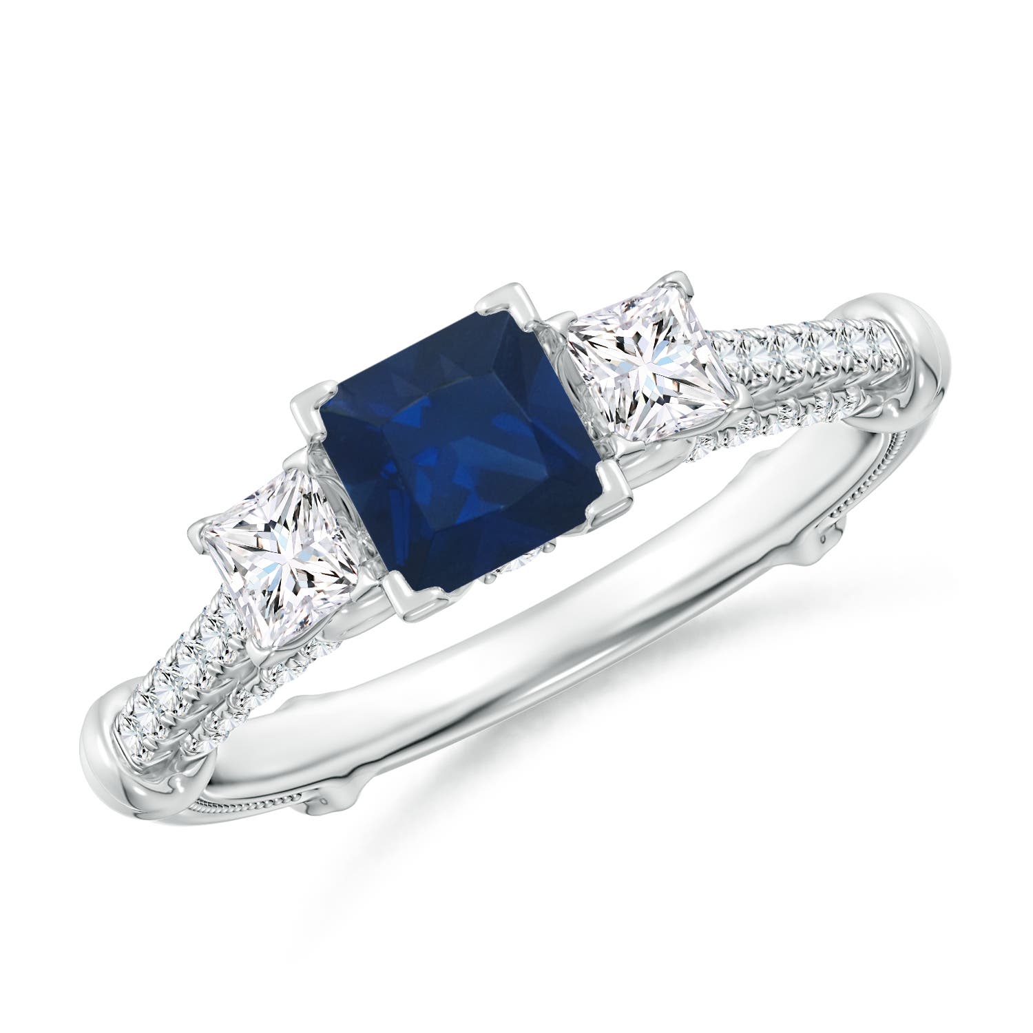 Vintage Inspired Square Sapphire Criss-Cross Motif Ring