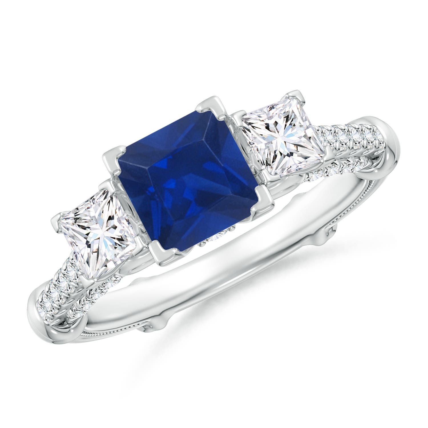 Vintage Inspired Square Sapphire Criss-Cross Motif Ring