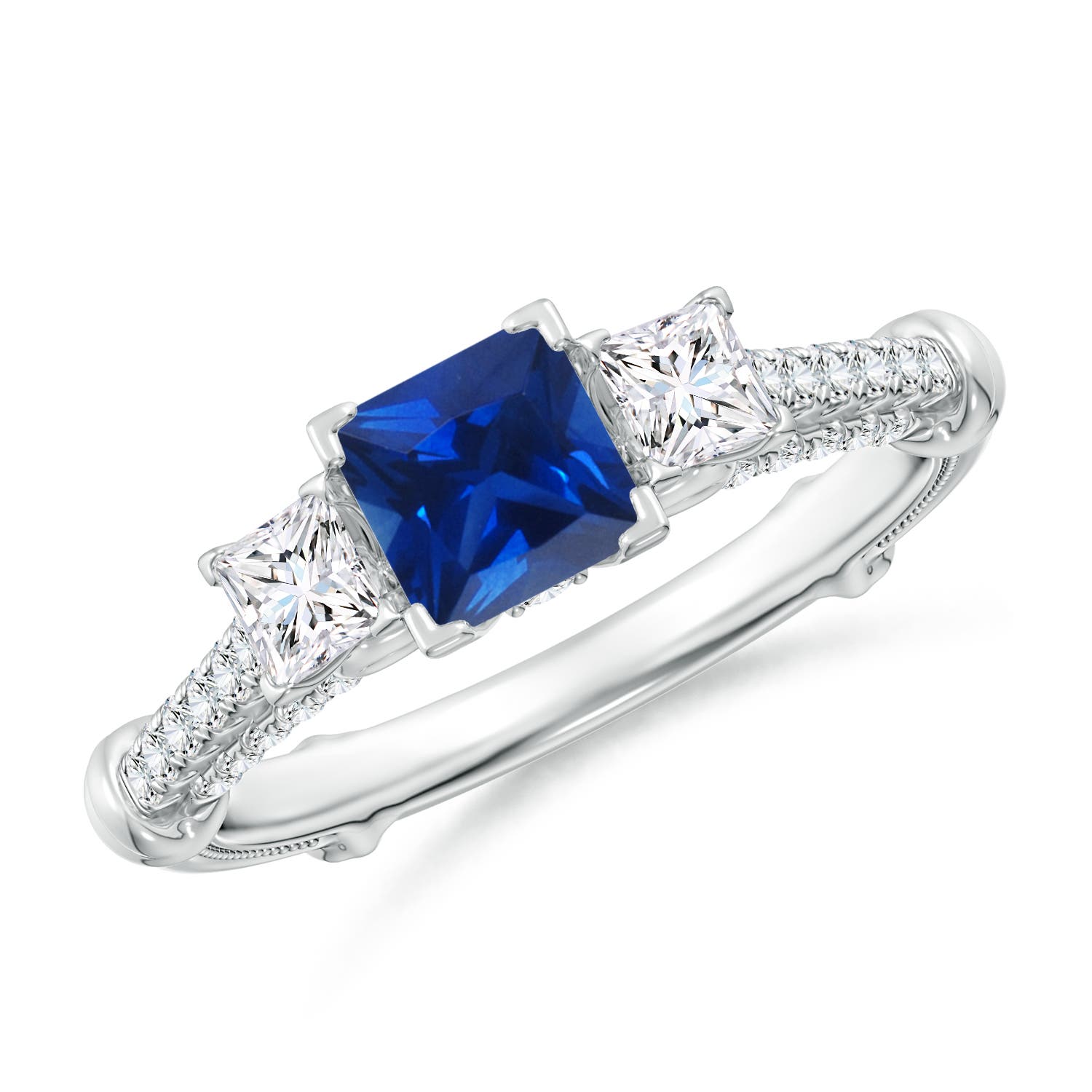 Vintage Inspired Square Sapphire Criss-Cross Motif Ring