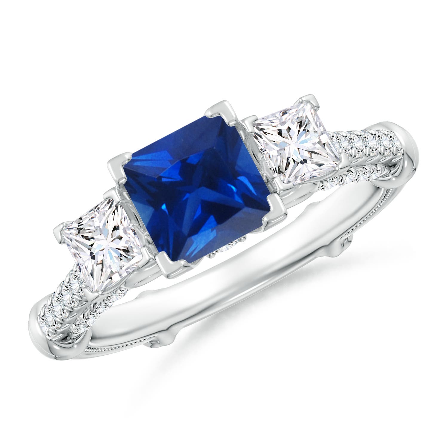 Vintage Inspired Square Sapphire Criss-Cross Motif Ring