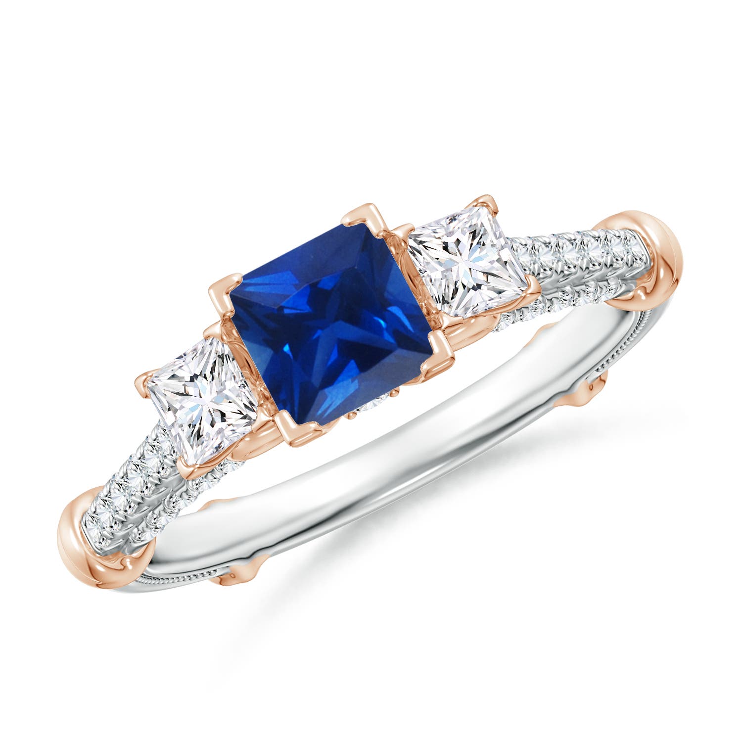 Vintage Inspired Square Sapphire Criss-Cross Motif Ring