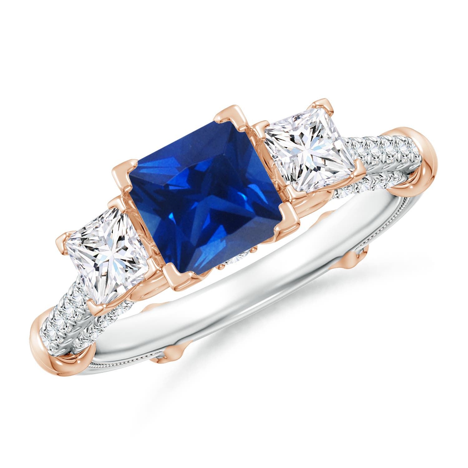 Vintage Inspired Square Sapphire Criss-Cross Motif Ring