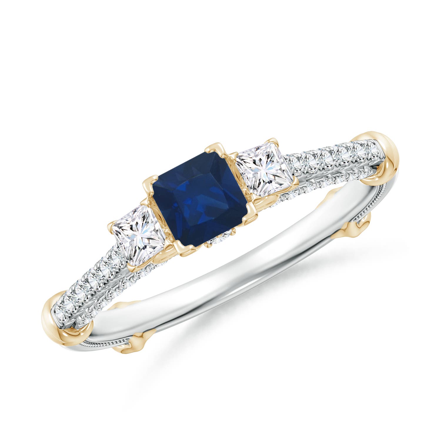 Vintage Inspired Square Sapphire Criss-Cross Motif Ring