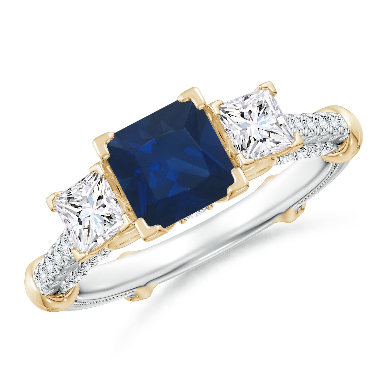 Vintage Inspired Square Sapphire Criss-Cross Motif Ring