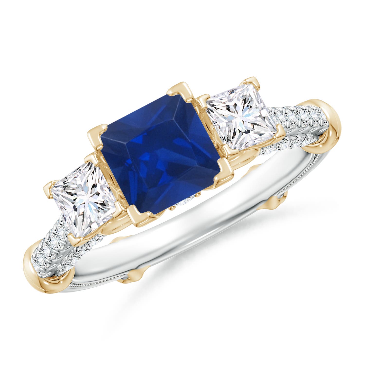Vintage Inspired Square Sapphire Criss-Cross Motif Ring