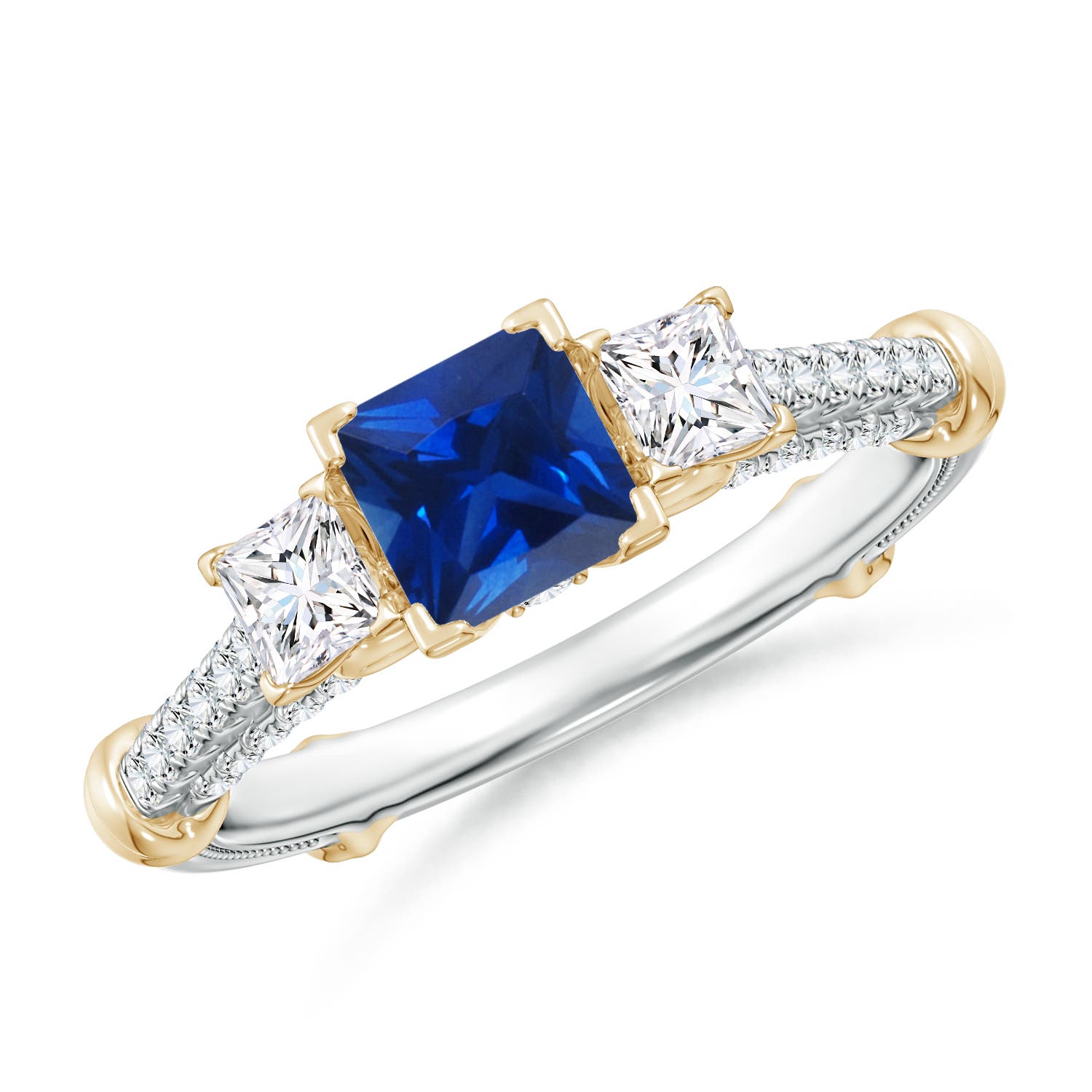Vintage Inspired Square Sapphire Criss-Cross Motif Ring